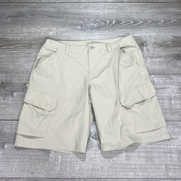 Under Armour Shorts Mens 36 Khaki Cargo Nylon Stretch Quick Dry Loose 1304649 - Picture 1 of 11